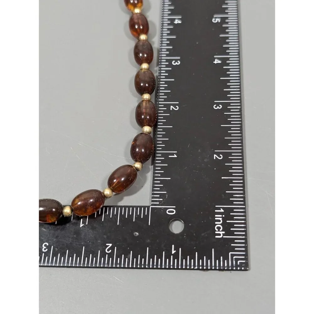Vintage Avon Brown Root Beer Lucite Oval Bead Faux Amber Neckalce Turtle Bay 23